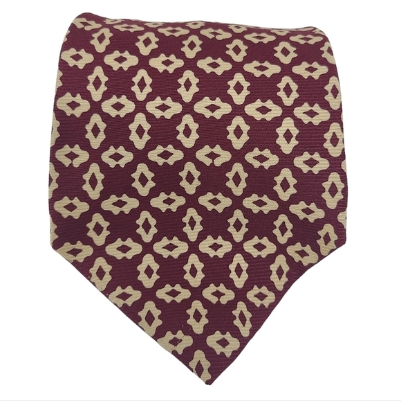 Tommy Hilfiger | Men's Vintage Maroon and Cream Paisley Printed Silk Tie - Picture 1 of 10